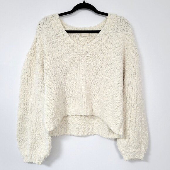 Altar’d State Sydney Cream Popcorn Pullover Oversized Knit V-Neck Size Large - Picture 2 of 10